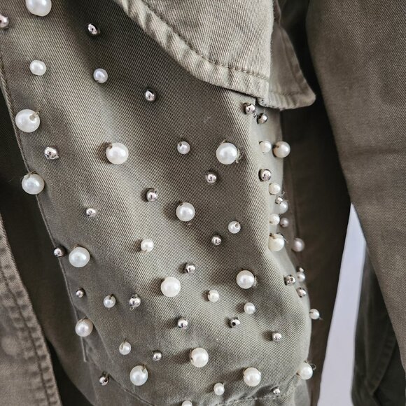 TRF Outerwear Oversized Green Jacket with Pearl and Silver beading - Picture 4 of 7